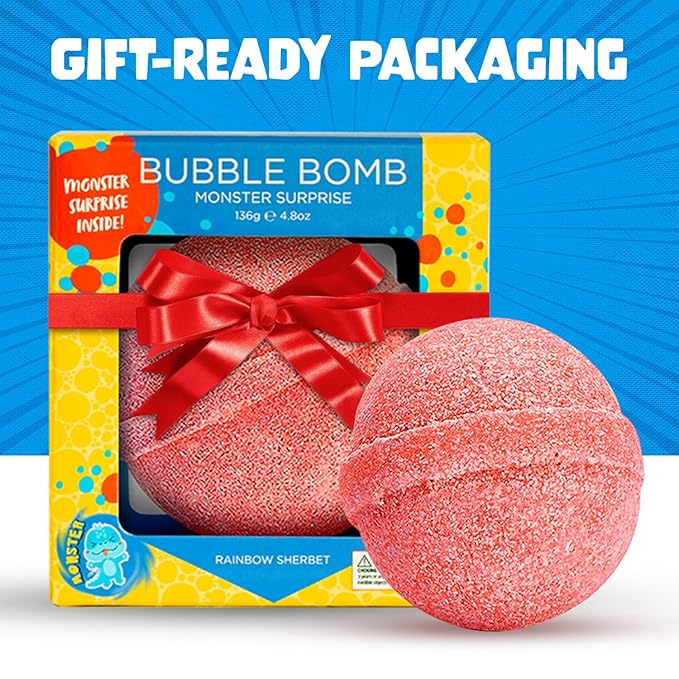 Poke Monster Bath Bomb for Kids with Surprise Toys Inside (Gift Set) - Large Bubble Bath Bombs for Boys & Girls - Skin-Safe, Made in USA, Fruity Scents, Birthday Gift by Two Sisters
