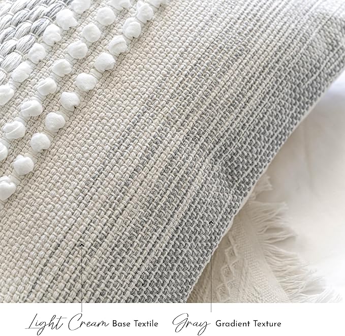 Gray Decorative Throw Pillow Cover 20X20, Boho Accent Pillow for Couch, Square Modern Farmhouse Pillowcase for Living Room Couch Sofa Cushion Home Décor (Pack of 1)