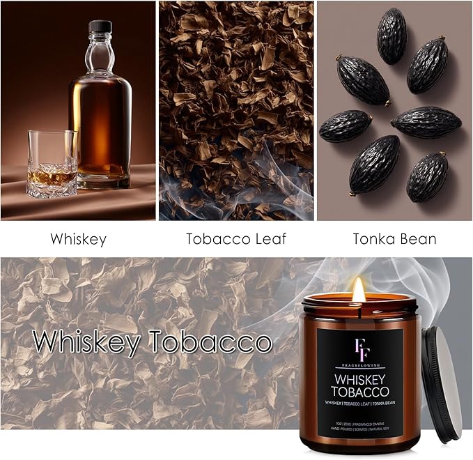 Whiskey Tobacco Scented Candle for Home Soy Wax Candle, Aromatherapy Candle Father's Day Gift, 7oz