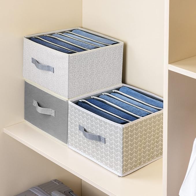 Clothes Organizers and Storage - Fabric Jeans Organizer with Handles, Foldable Drawer Dividers for Clothes, Closet Shelf Organizer for Shirts, Bra, Sweater, Scarf, 4 Pack, Arrow