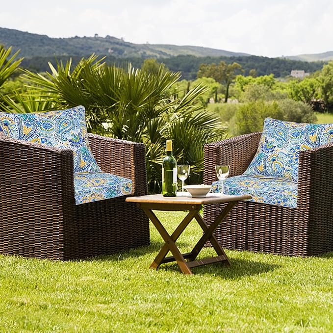 Deep Seat Cushions, Outdoor Cushions, Patio Furniture Cushions, Deep Seat & Back Cushion Patio Cushions with Rmoveable Cover for Backyard Couch Sofa Fade Resistant (24x24x4 in, Blue Phoenix)