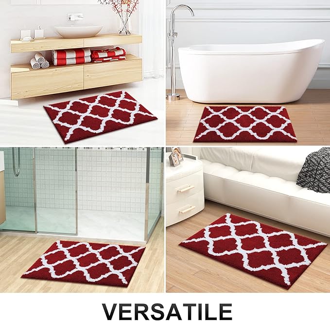 OLANLY Bathroom Rugs 47x17, Soft and Absorbent Microfiber Bath Rugs, Non-Slip Shaggy Shower Carpet, Machine Wash Dry, Bath Mats for Bathroom Floor, Tub and Shower, Burgundy