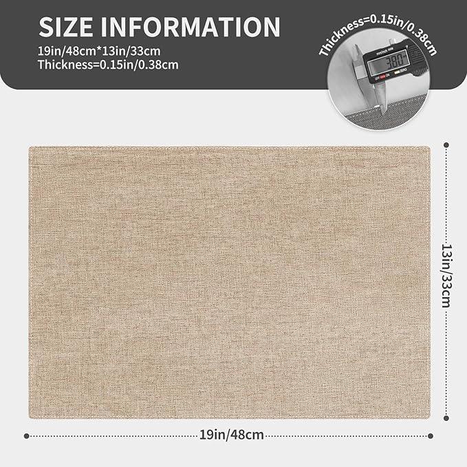 Cloth Placemats, Set of 4 Heat-Resistant Cotton Linen Blend Double Layered Machine Washable Place Mats, Wrinkle Free Thick Fabric Dining Table Mats for Indoors & Outdoors (Light Linen, 4)