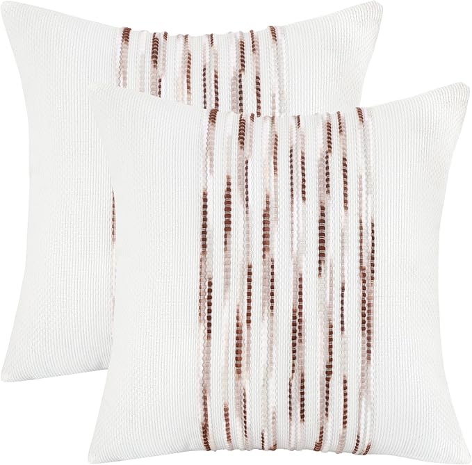 Tosleo Decorative Throw Pillow Covers 18x18 Set of 2 Boho Chenille Tufted Pillow Cover Textured Pillow Covers Striped Pillow Cases Accent Pillow Cases Farmhouse Cushion Case,Wine Red