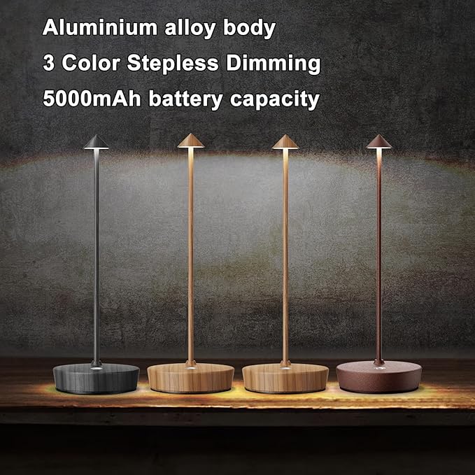 Set of 2 Rechargeable Cordless Table Lamp,6000mAh LED Battery Operated Desk Lamp Touch 3 Color Dimming Portable Outdoor Waterproof Table Light for Patio/Restaurant/Dining/Home (Light woodgrain)