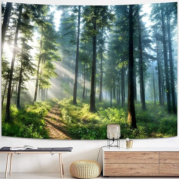 Lunerfex Tyndall Effect Forest Tapestry - Sunlight Streaming Through Trees Wall Hanging for Bedroom and Living Room Decor - Nature Tree2 7090 Inches