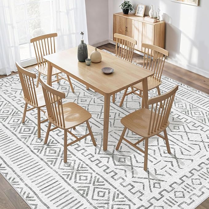 9x12 Area Rug Living Room: Washable Boho Geometric Moroccan Rug Neutral Modern Farmhouse Indoor Soft Non Slip Ultra Thin Large Printed Pattern Carpet for Bedroom Home Office (BeigeGray, 9'x12')