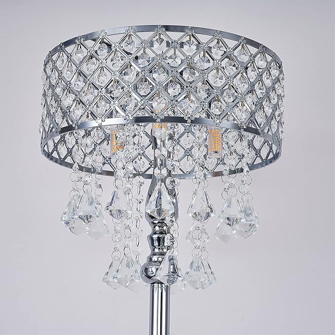 Hsyile KU300256 Mini European Crystal Floor Lamp for Living Room,Bedroom,Office,Chrome Finish,3 Lights