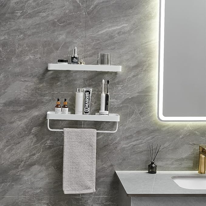VOLPONE Bathroom Shelves Wall Mounted 2 Tier Glass Floating Shelf - Tempered Glass Wall Organizer (White)