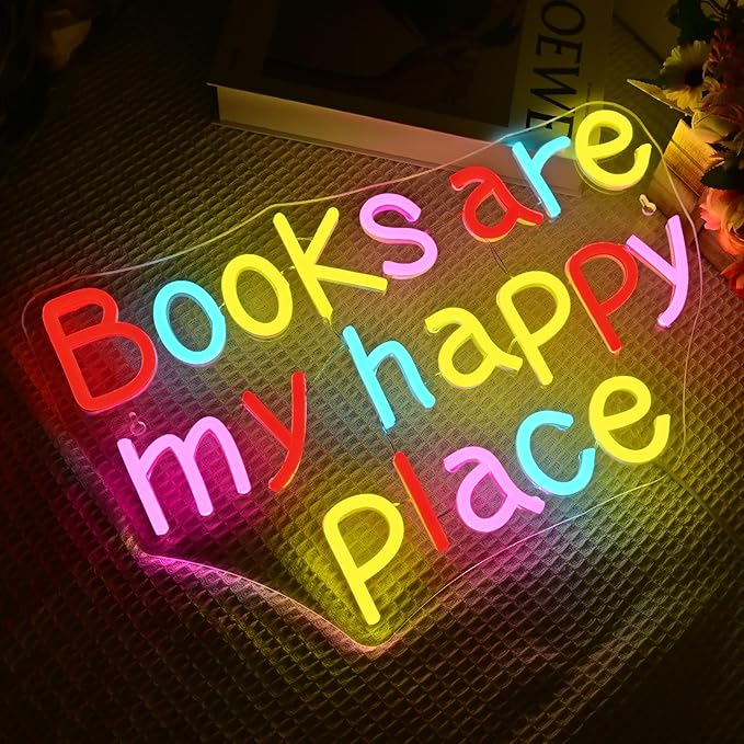 Books Are My Happy Place Neon Sign Letter Led Neon Signs Classroom Read Books And Be Kind Neon Light For Wall Decor Dimmable Colorful Light Up For Library Classroom Reading Room Bookstore Bookish Decoration Kids Gifts