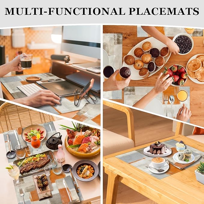 MCALK 4 Each Orange Placemats and Cloth Napkins Set of 8, Modern Abstract Art Painted Placemat for Home Kitchen Decor (Placemats 18 "x12 Cloth Napkins 18 "x18)