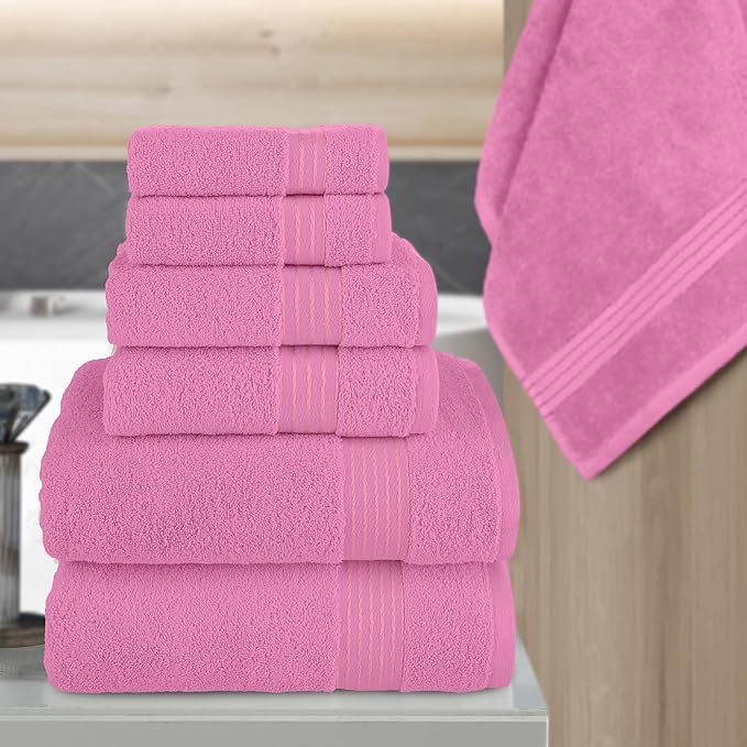 Elegant Comfort Premium Cotton 6-Piece Towel Set, Includes 2 Washcloths, 2 Hand Towels and 2 Bath Towels, 100% Turkish Cotton - Highly Absorbent and Super Soft Towels for Bathroom, Light Pink