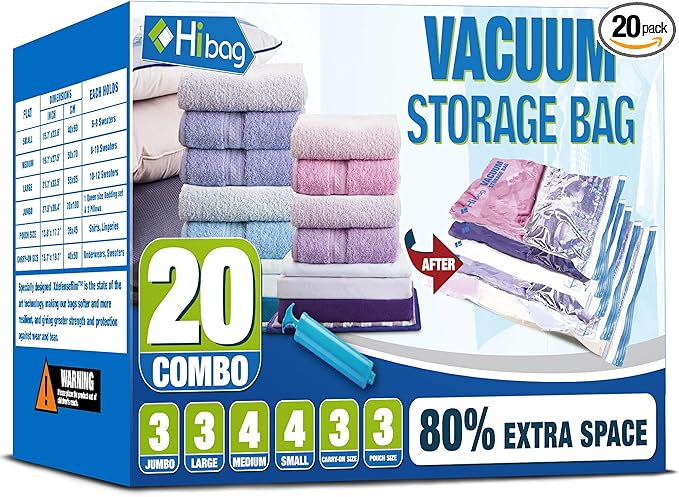 Vacuum Storage Bags, Space Saver Vacuum Seal Storage Bags 20-Pack Sealer Bags for Clothes, Clothing, Bedding, Comforter, Blanket (20C)