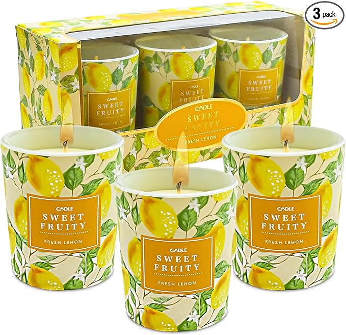 Candles for Home Scented, 3 PCS Cotton Wicks for Soy Natural Candles, Circle Candle for Cleansing House for Stress Relief and Promote Sleep, Candles Set Gifts for Women and Men(Orange & Lemon)