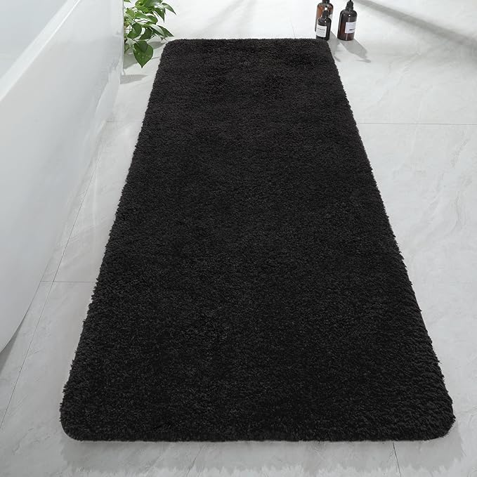 AROGAN Luxury Non Slip Bathroom Rug, Thick Soft and Absorbent Microfiber Bath Mat, Rubber Backing Quick Dry Rugs Carpets, Machine Washable Plush Mats for Shower Floor, Bathroom, 24x72 Inch Black
