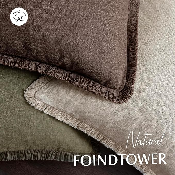 Foindtower Set of 2 Decorative Linen Fringe Throw Pillow Covers Boho Farmhouse Cushion Cover with Tassels Lumbar Accent Pillowcase for Bed Couch Living Room Home Bedroom Decor,12×24 Inch,Reddish Brown