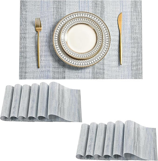 Leetaltree LightSteel Blue Placemats Set of 12 - Heat Resistant Non-Slip Place mats for Dining Table, Washable Durable PVC Vinyl Woven Table Mats(LightSteel Blue, 12)