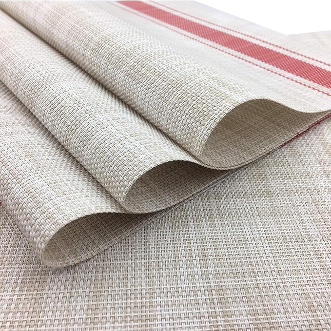 Gugrida Luxury Red Placemats Set of 6 Crossweave Woven Vinyl Placemat for Dining Table Kitchen Table Mats
