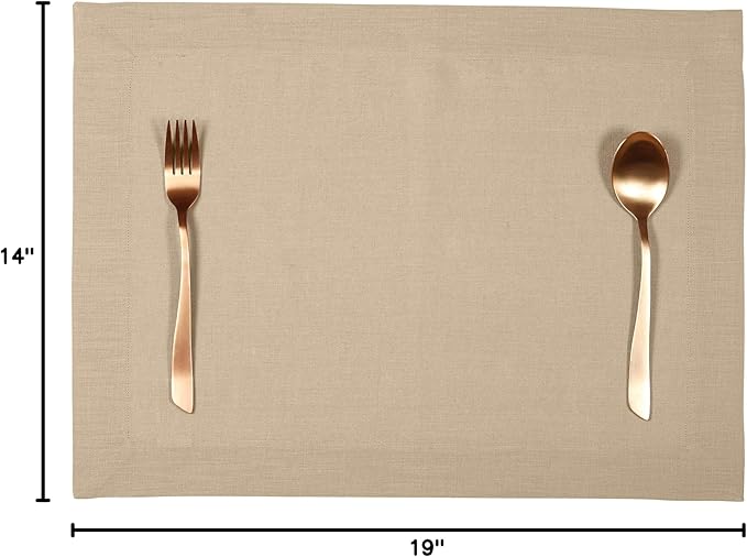 D'Moksha Homes Linen Champagne Beige Placemats Set of 4-100% Pure Linen Placemats 14 x 19 Inch for Summer - Handcrafted and Machine Washable