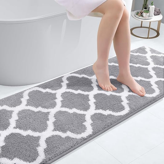 OLANLY Bathroom Rugs 47x20, Soft and Absorbent Microfiber Bath Rugs, Non-Slip Shaggy Shower Carpet, Machine Wash Dry, Bath Mats for Bathroom Floor, Tub and Shower, Grey