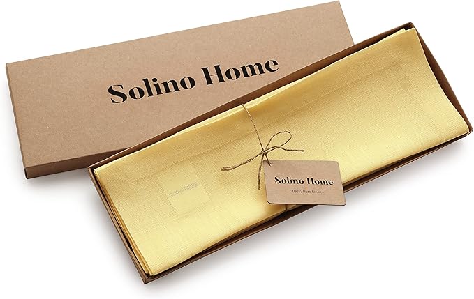 Solino Home Linen Yellow Placemats Set of 4-100% Pure Linen Placemats 14 x 19 Inch for Summer - Fete