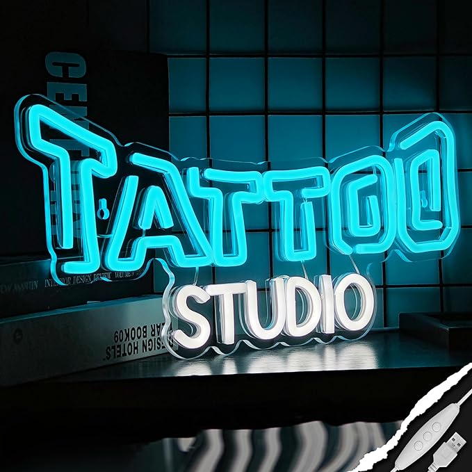 Tattoo Neon Sign Dimmable Tattoo Studio Neon Light for Tattoo Salon Studio Shop Business Logo Bedroom Beer Bar Pub Garage Man Cave Decor USB Powered Christmas Birthday Gift