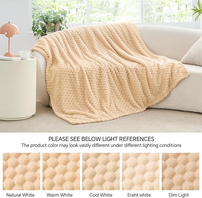 BEDELITE Fleece Throw Blanket for Couch & Bed - 3D Jacquard Decorative Blush Sand Blanket, Super Soft and Cozy Warm Fuzzy Blanket All Seasons Suitable, 60x80Inches