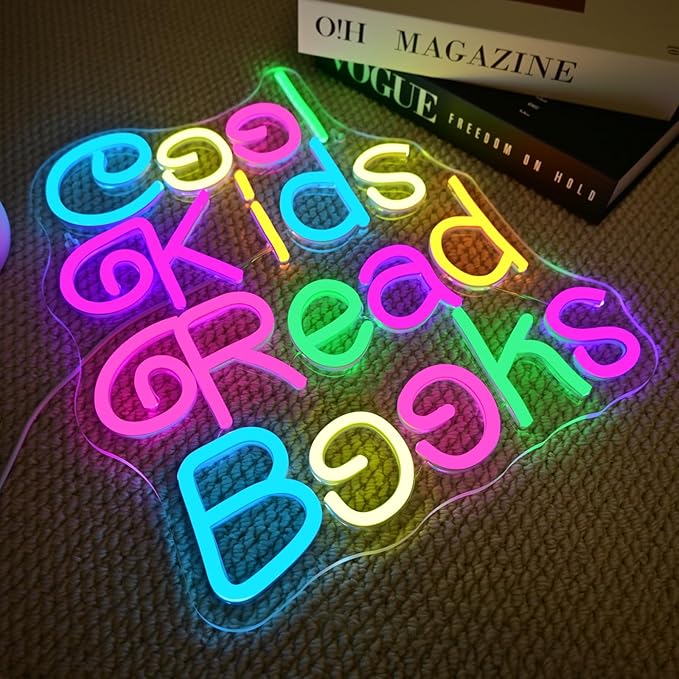 Cool Kids Read Books Neon Sign for Wall Decor Reading Neon Light Sign for Classroom Library Bedroom Bookstore School Led Neon Signs Children Students Kids Book Lover Gifts