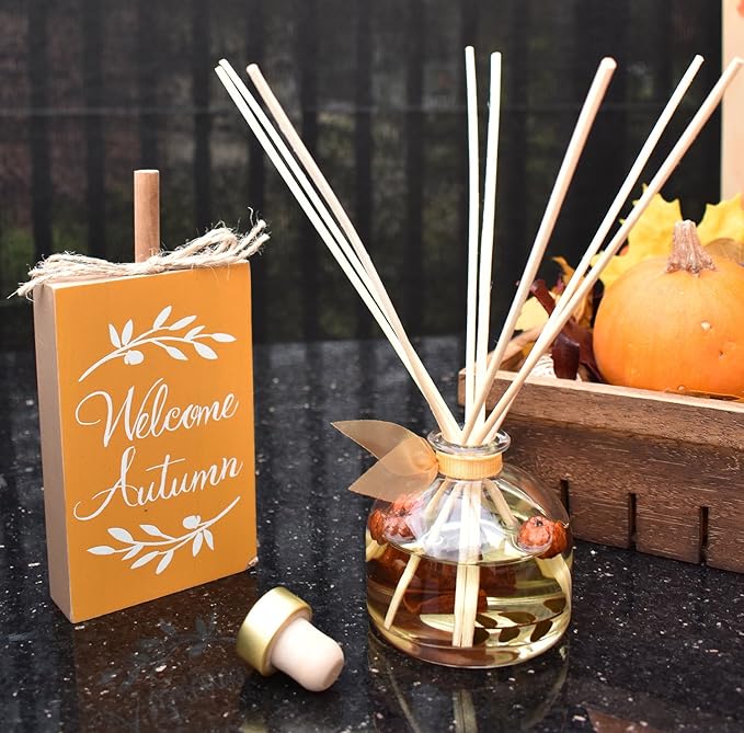 LOVSPA Pumpkin Vanilla Chai Reed Diffuser - Comfort β Wild Pumpkin, Spicy Chai, Cardamom, Vanilla & Cinnamon Scented Oil with Sticks - Made in The USA