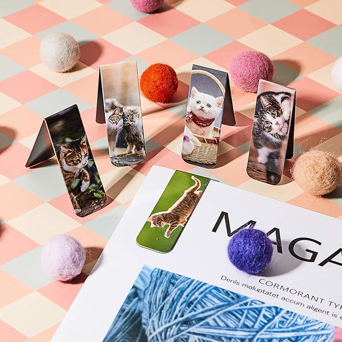 Zonon 12 Pieces Magnetic Bookmarks Cats Magnet Page Markers Assorted Cute Book Markers Clip Set for Teachers Students Reading School Office Home Supplies, 12 Styles
