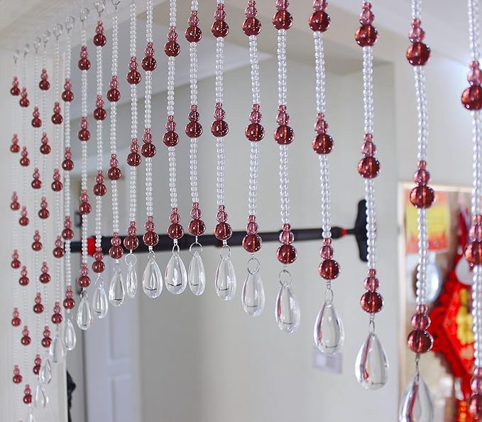 Hanging Glass Door Beads Curtains Valance Self-Adhesive for Doorways Crystals Stran Arched Windows, Clear Crystal Room Partition Curtain Door Frame Beads for Doorways Closets 12