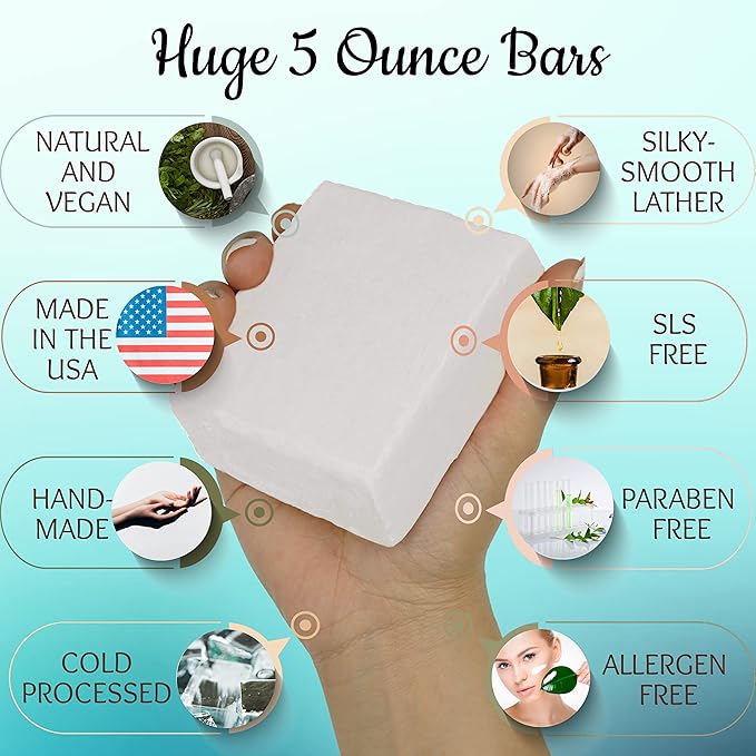 Amish Farms Fragrance-Free & Dye-Free Natural Bar Soap for Sensitive Skin (Huge 5 Bars) - Made in USA, Moisturizing Native Unscented Bar Soap (5-Pack)