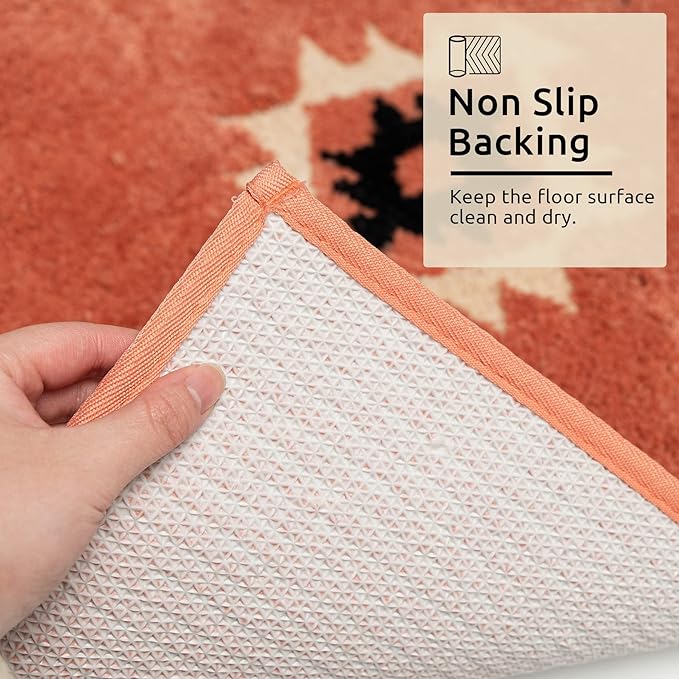 DEXDE Bathroom Runner Rugs 24x60 Boho Long Bath Mat for Bathroom Bedroom Hallway Kitchen Shower Luxury Soft Absorbent Bath Rugs Large Bohemian Carpet Farmhouse Decor, Coral Red