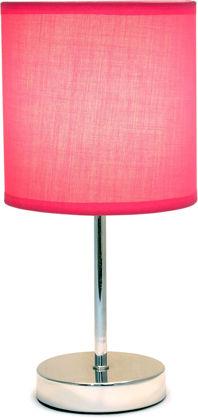 Simple Designs LT2007-HPK Chrome Mini Basic Table Lamp with Fabric Shade, Hot Pink