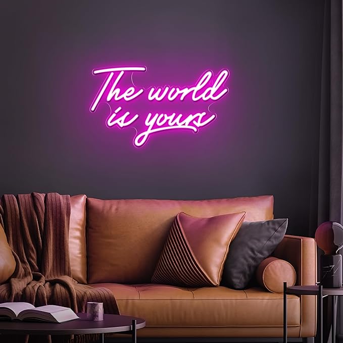 Kavaas The World Is Yours Neon Signs 16.5" x 9.8", Pink LED Neon Sign Wall Decor | The World Is Yours Led sign for Bedroom, Office, Game Room, Graduation Party, Birthday