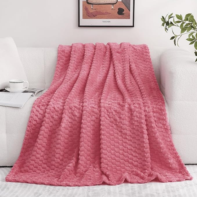 Rose Pink Throw Blanket 50"×60" inches Gifts for Mom Fuzzy 3D Jacquard Decorative Flannel Fleece Super Soft Plush Cozy Blanket for Couch Sofa Chair Lightweight