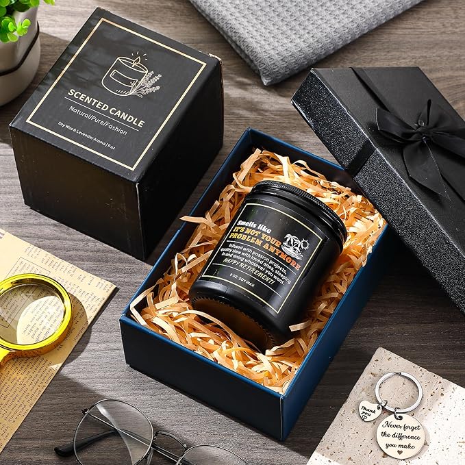 Retirement Gifts: Funny Scented Candle & Keychain for Men, Women, Coworkers & Family