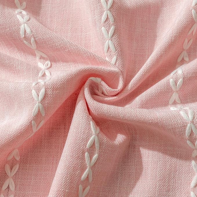 Sutuo Home Boho Valance Curtains for Road Tiers Windows, Bohemian Short Curtains Light Filtering French Country Tassels Window Treatment Embroidery Drape, Rod Pocket 1 Panel 52" W x 18" L, Pink
