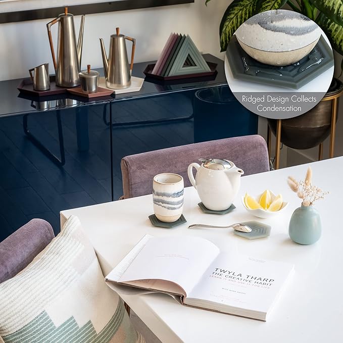 LINE+ARC Extra Thick Silicone Coasters (As Seen in NYTimes WireCutter) Waterproof Anti-Stain Heat-Safe Dishwasher-Safe Degrē Coasters (Set of 6, Joshua Tree) Outdoor Rubber Mid-Century Modern