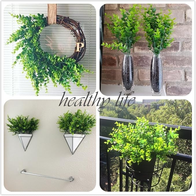 CATTREE Artificial Shrubs Bushes, Plastic Eucalyptus Leaves Fake Green Plants Wedding Indoor Outdoor Home Garden Verandah Kitchen Office Table Centerpieces Arrangements Christmas Decoration 8 pcs