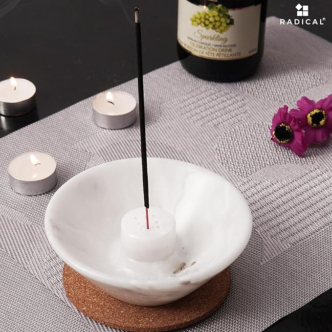 Radicaln Marble Incense Holder 5.5" Inches White Handmade Aesthetic Room Decor & Apartment Essential, Aromatherapy Holder for Incense Sticks, palo Santo Stick for Incense Burner