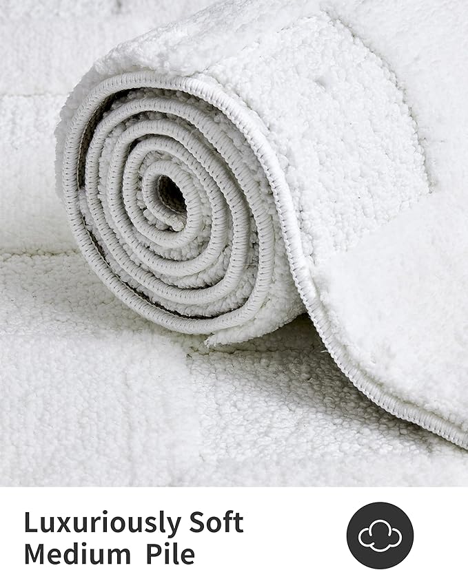 ILANGO White 2448 Bathroom Rugs Bath Mat Set, Dries Quickly,Non Slip Fluffy Shaggy Bath Washable Mats Set for Bathroom,Tub