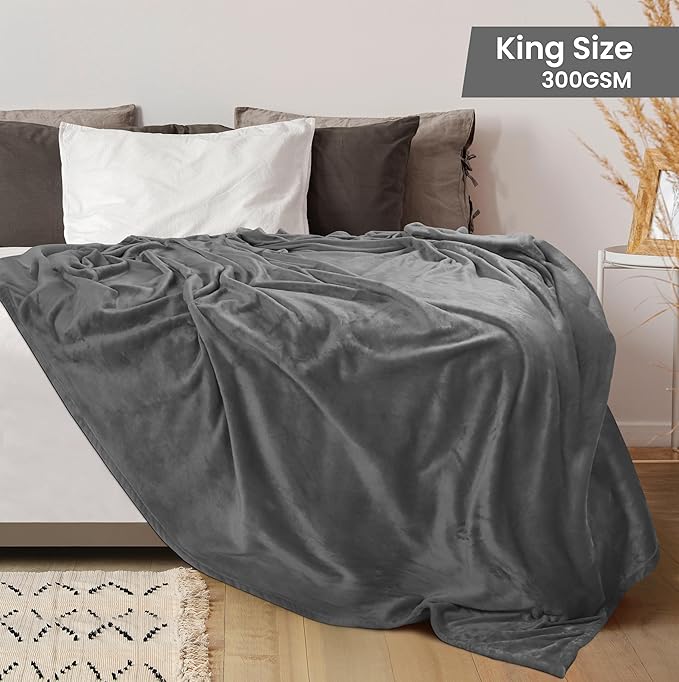 Utopia Bedding Grey 300GSM Fleece Blanket (King Size - 90x102 Inch) Luxury Soft Bed Blanket (Bulk Pack of 9)