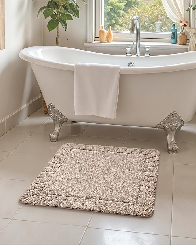 Color&Geometry Square Bath Mats for Bathroom Non Slip, 24"x24" Taupe Bathroom Rugs Absorbent, Washable Bath Rugs Shower Mat Outside Shower