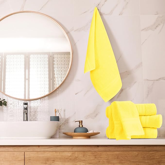 BOUTIQUO Ultra Soft 6-Piece Hand Towel Set 16x28-100% Ringspun Cotton - Durable & Highly Absorbent Hand Towels - Ideal for use in Bathroom, Kitchen, Gym, Spa & General Cleaning - Lime Yellow