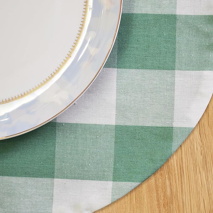 Green & White Cotton Buffalo Check Plaid Round Placemat 15 Inch Set of 4 Gingham eco-Friendly Fabric Handcrafted Machine Washable Indoor & Outdoor Tablemat