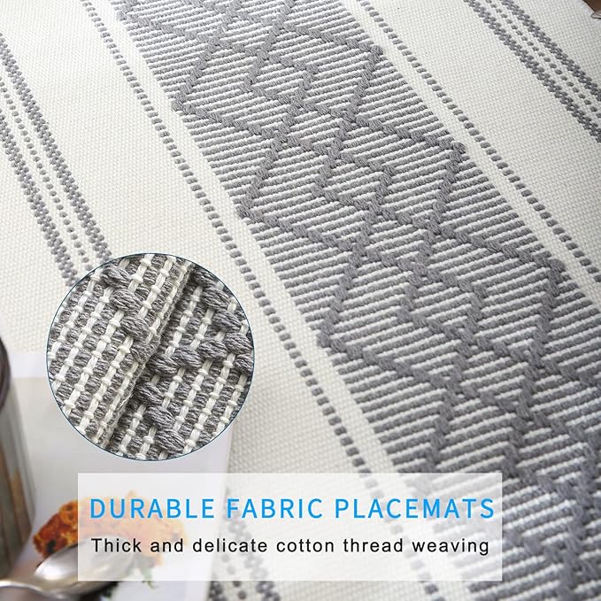 LUFEIJIASHI Elegant Thick placemats for Dining Table Decor Farmhouse Heat Resistant Table Place mats Set of 4 Quality Woven Cloth Placemats Washable Dinner mats (Grey, 4)
