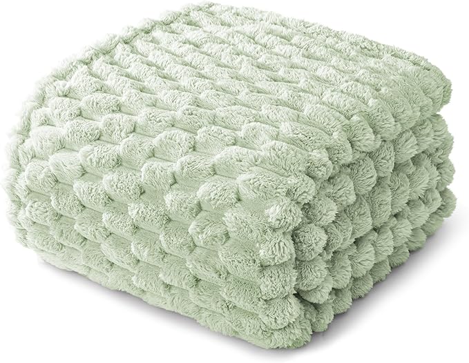 Whale Flotilla Throw Blanket for Couch with Jacquard Pattern, Fuzzy Soft Cozy Exquisite Blankets for All Season, Warm and Fluffy, 50x60 Inch, Sage Green