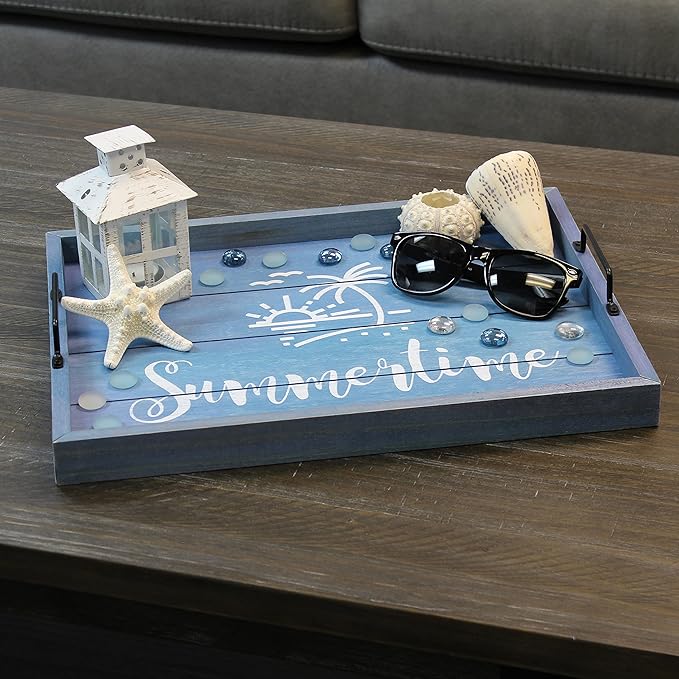 Elegant Designs Decorative Wood Serving Tray w/Handles, 15.50'' x 12'', Summertime, Blue (HG2000-BST)