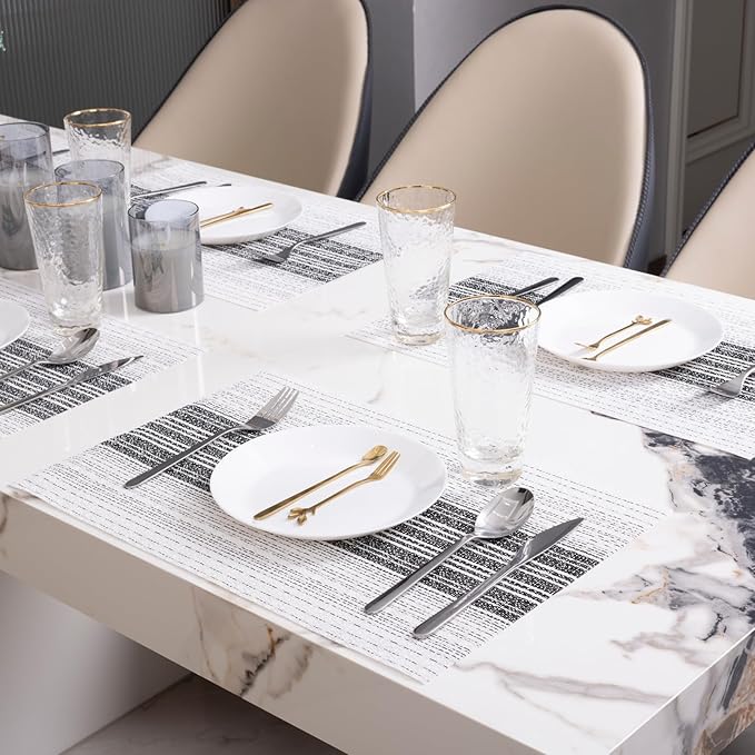 Winknowl Placemats, Set of 4 Heat Resistant Stain Resistant Woven Vinyl Insulation Place mats, Durable Washable Elegant Table Mats for Dining (White)